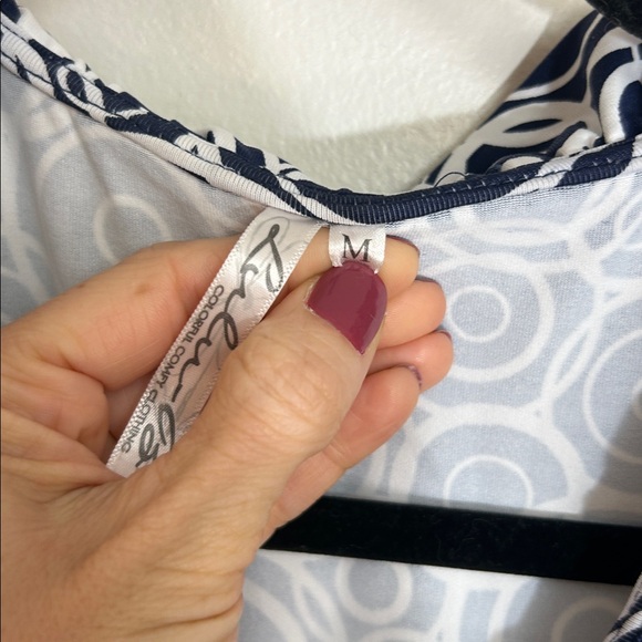 Lulu-B Blue & White Circle Pattern Ruffle Neckline Dress size Medium UPF 50 - Picture 4 of 9